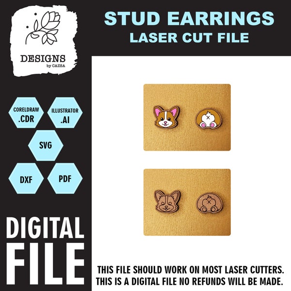 Cute Corgi stud earrings for laser cutting, Glowforge ready files,digital download,Instant download, Corgi svg,dog svg, earring svg