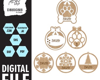 Laser cut files,Cricut, Laser templates,Christmas ornaments, Animals,Dog,Glowforge,Snowflake,SVG Files,60x60mm,Laser engraving,Xmas