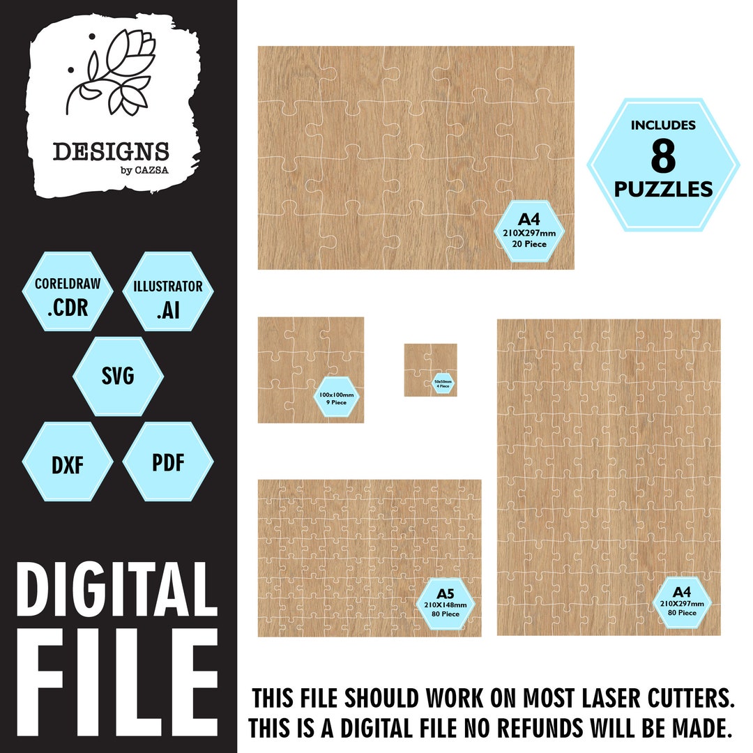 Puzzles, A4, A5, 200x200, 100x100, 50x50, Glowforge, Laser Cut ...