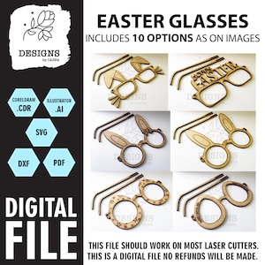 Wooden laser cut glasses for Easter, fun with kids, laser cut files for glowforge and other lasers,SVG Cut files, Glasses SVG,Laser cut file