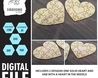 Heart puzzle, Wooden heart Puzzles, Laser cut template, Cricut maker, SVG Cut file, DXF Cut file, Laser cutting and engraving, Vector files