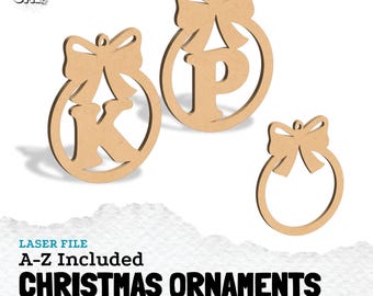 Monogram kerstornament SVG: lasergesneden alfabetbal (digitaal bestand)