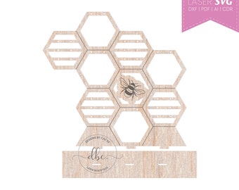 Soporte de joyería, soporte, soporte de joyería de abeja, archivo SVG, archivos cortados con láser, plantilla láser, pendientes láser