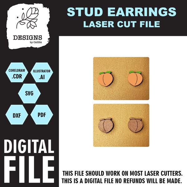 Peach stud earrings for laser cutting, Glowforge ready files,digital download,Instant download, Peach svg, earring svg