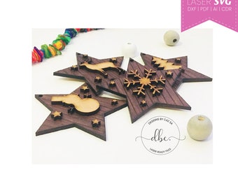 Christmas Star Ornaments, Laser Cut Files (svg, dxf, ai, cdr, pdf)