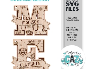 Christmas Alphabet Monogram Ornament SVG, A–Z Banner Letter Laser Cut File