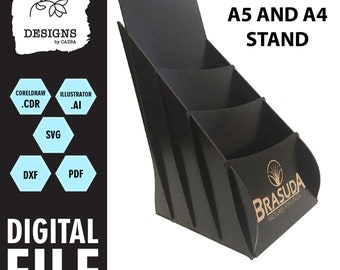 Brochure Stand, Laser cut files, Laser cutting and engraving, Customize, A5 Stand, A4 stand, Business stand, Laser files,SVG Cut file