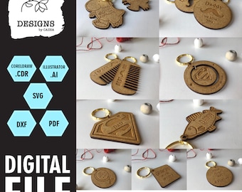 Plantillas de corte láser, Archivos láser, Archivos de corte, Archivos de corte SVG, Llaveros del día del padre, Creador de Cricut, Archivo de corte DXF, Grabado láser