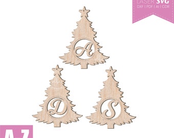 Monogram Christmas Tree Ornament Laser Cut Files (Digital Download)