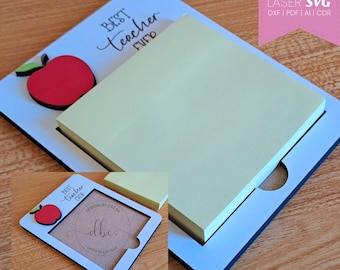 Teacher Appreciation Gift Laser cut files Sticky Note Pad SVG, DXF, CDR, Ai, Gift for Teachers Notepad Holder Digital Download