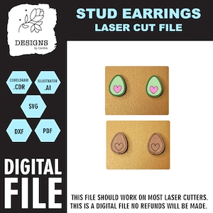 Avo mit Herzen Ohrstecker zum Laserschneiden, Glowforge fertige Dateien, digitaler Download, Sofortiger Download, Avocado svg, Ohrring svg
