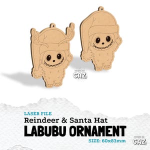 Labubu reindeer Christmas Ornament, Laser cut files, Glowforge SVG, laser ready files, Digital download, Christmas reindeer, Score