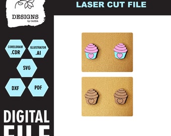 Cupcake stud earrings for laser cutting, Glowforge ready files, digital download, Instant download, Cupcake svg, earring svg