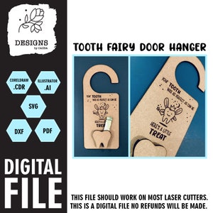 Fichier laser de suspension de fée des dents, boîte souvenir, fichier Glowforge, accroche-porte, fichier découpé au laser, SVG