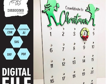 Christmas Countdown,Digital File, Laser cut Templates,Laser cut files,Laser cutting, Glowforge, Christmas, Wreath,Elves, Santa, Countdown