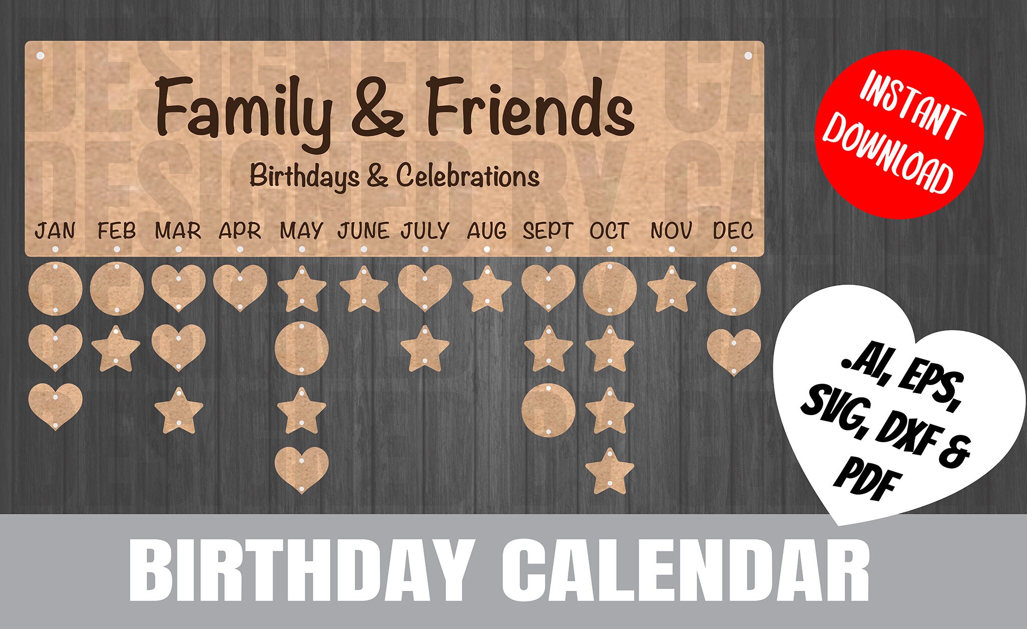 Birthday Calendar Laser Cut TemplateLaser file Etsy