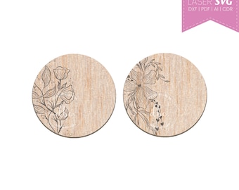 Posavasos florales para salón o comedor, archivos cortados Glowforge svg, Flower svg, diseños svg dibujados a mano, archivos cortados por láser, uso comercial