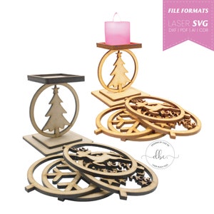 キャンドルホルダー、クリスマス、レーザーカットファイル、レーザーカットテンプレート、DXF、CorelDraw、Glowforge、クリスマスツリー、トナカイ、キャンドル