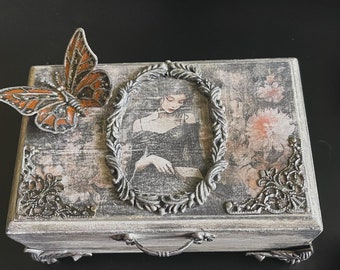 Decoupage Box/Handcrafted Decoupage Box/Romantic Decoupage Box/Tarot Card Box/Stash Box/Keepsake Box/Jewelry Box