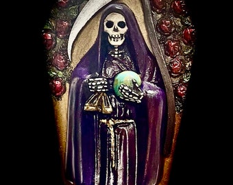 La Santa Muerte/ Santa Muerte Statue/ Santisima Muerte/Santa Muerte Altar Statue/Holy Death/Purple Santa Muerte/12inch Santa Muerte/Handmade