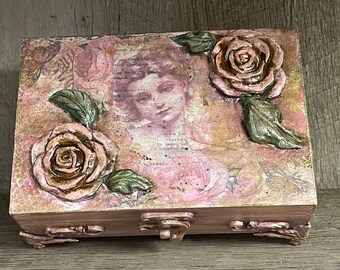 Handcrafted Decoupage Box/Romantic Decoupage Box/Tarot Card Box/Stash Box/Keepsake Box/Jewelry Box