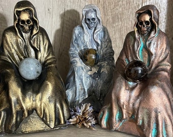 Death Figure/Crystal/Mysterious Cloaked Figure/ Ghost Figure/Smoky Quartz Crystal Sphere/Santa Muerte/Spirit