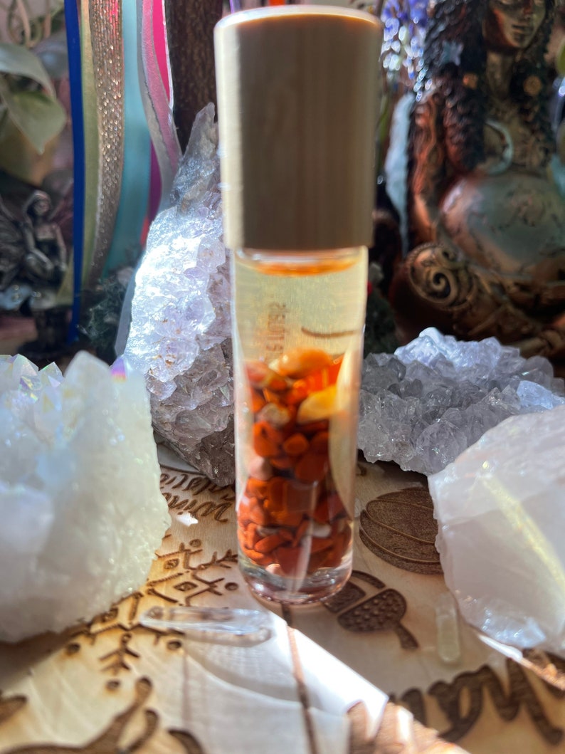 Hand Blended Crystal Infused Protection Oil/ Manifestation Oil/Essential Oil Roll on / Crystal Infused Oil / Ritual Oil/ Protective Crystals Red Jasper