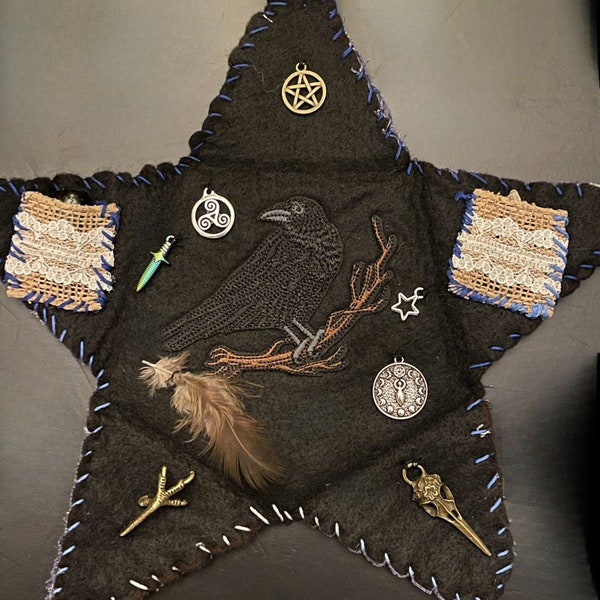 Witch on the Go Hand Stitched Pocket Altar/Morrigan/ Crow