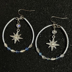 Ice Star Earrings/Hand Beaded Hoop Earrings/Dangle Hoop Earrings image 4