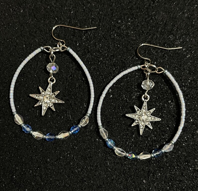 Ice Star Earrings/Hand Beaded Hoop Earrings/Dangle Hoop Earrings image 4