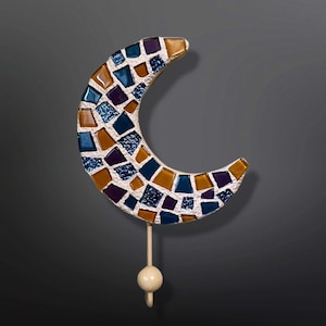Moon Wall Hook, Moon Hook, Mosaic Moon, Towel Hook, Coat Hook, Hat Hook, Decorative Hook