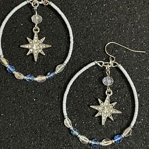 Ice Star Earrings/Hand Beaded Hoop Earrings/Dangle Hoop Earrings image 2