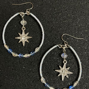 Ice Star Earrings/Hand Beaded Hoop Earrings/Dangle Hoop Earrings image 3
