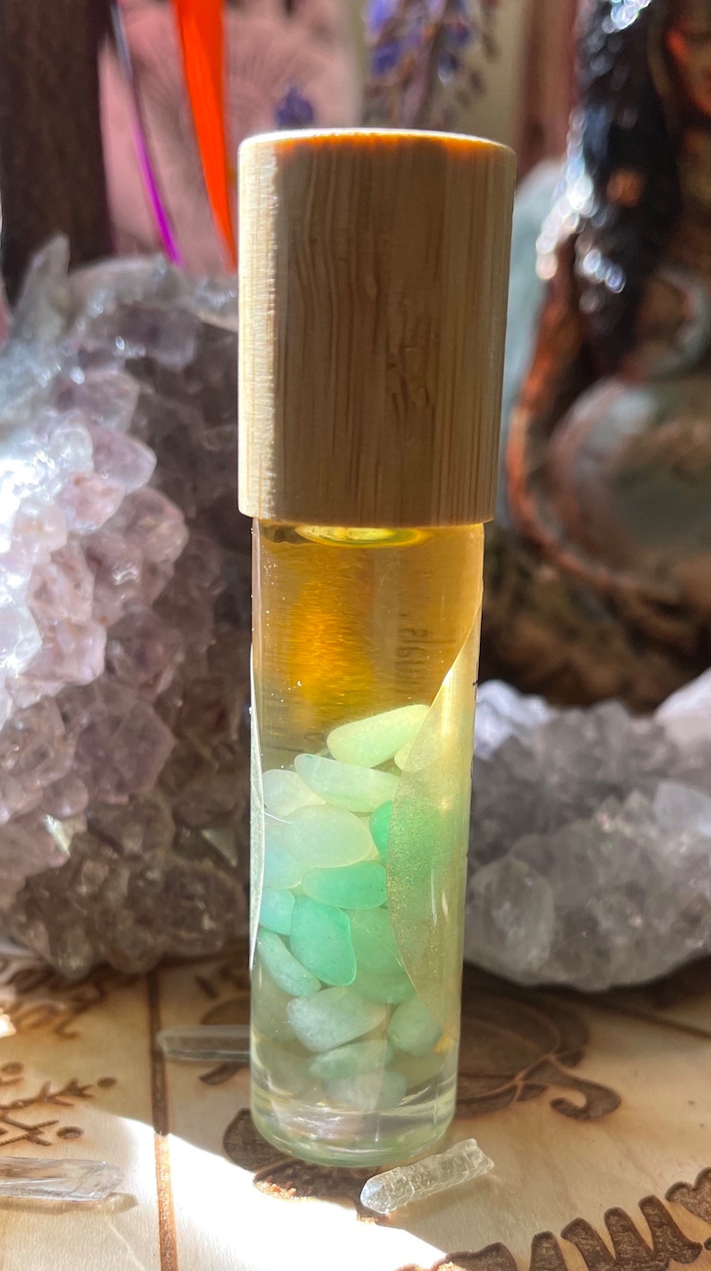 Hand Blended Crystal Infused Protection Oil/ Manifestation Oil/Essential Oil Roll on / Crystal Infused Oil / Ritual Oil/ Protective Crystals Green Aventurine