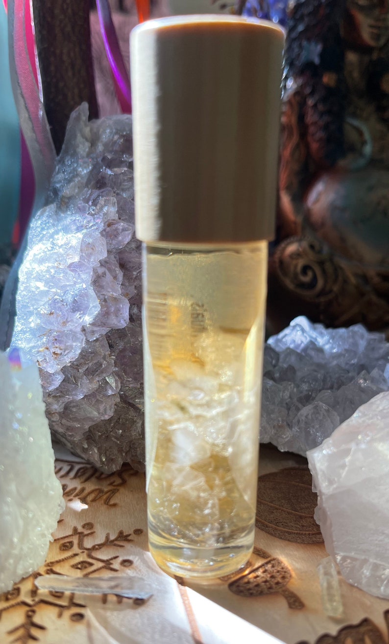 Hand Blended Crystal Infused Protection Oil/ Manifestation Oil/Essential Oil Roll on / Crystal Infused Oil / Ritual Oil/ Protective Crystals image 3