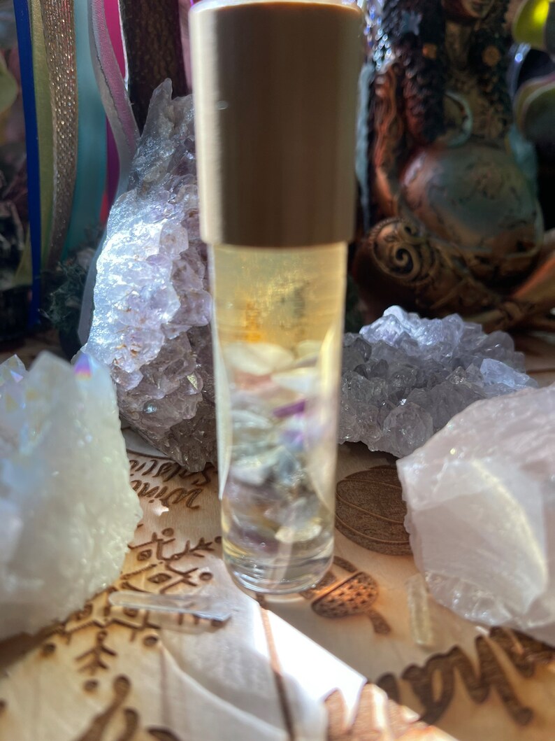 Hand Blended Crystal Infused Protection Oil/ Manifestation Oil/Essential Oil Roll on / Crystal Infused Oil / Ritual Oil/ Protective Crystals image 7