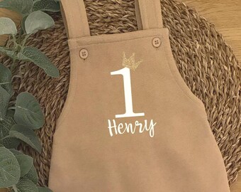 Personalised Children's Birthday Dungaree's Baby Toddler Kids Pink Grey Navy Name Age Boys Girls Gift Birthday Outfit Monogram unisex cotton