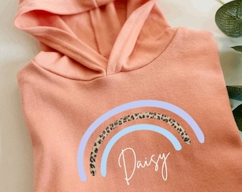 Personalised Rainbow Name Children's Cotton Hoodie Thick T-shirt Baby Toddler Kids Pink Blue Unisex Gift Birthday Hoody Sweatshirt Jumper