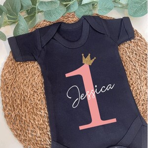 1st Birthday One Baby Birthday Black Short Sleeved Bodysuit 1st Birthday 1 vest New Baby sleepsuit Baby Happy Birthday Romper, Baby Gift