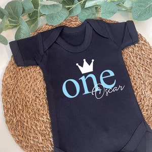 1st Birthday One Baby Birthday Black Short Sleeved Bodysuit 1st Birthday 1 vest New Baby sleepsuit Baby Happy Birthday Romper, Baby Gift