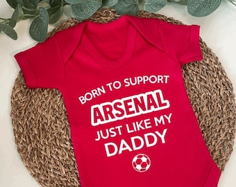 Personalised Arsenal Football Vest, Sport Baby Bodysuit, Team, Support, England sleepsuit, romper, boy and girl Bodysuit Club, Football