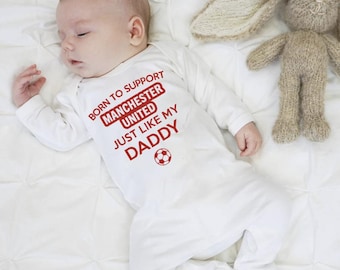 Personalised Manchester United Football Sleepsuit, Sport Baby Romper, Team, Support, England Bodysuit, Vest, UnisexBodysuit Club, Football
