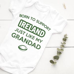 Personalised Ireland Rugby Vest, Sport Baby Bodysuit, Team, Support, Irish sleepsuit, romper, boy and girl Bodysuit Club, Ball Six Nations