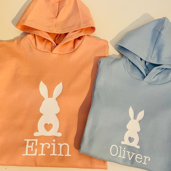 Personalised Bunny Name Children's Cotton Hoodie Baby Toddler Kids Pink Blue Unisex Outfit Gift Bunny Rabbit Hoody Sweatshirt Jumper