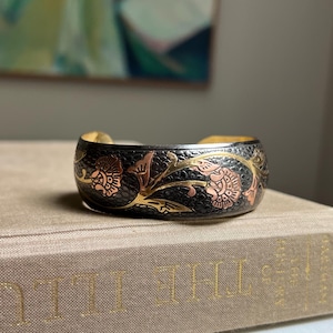 Mixed Metal Floral Cuff Bracelet