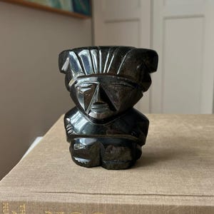 Golden Sheen Obsidian Mayan Aztec Carving ( H4" )