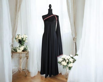 Asymmetrical One-Shoulder Dress - Black Stretch Fabric, Special Occasion