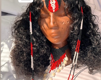 Beaded Necklace, Headpiece, & Earrings Set