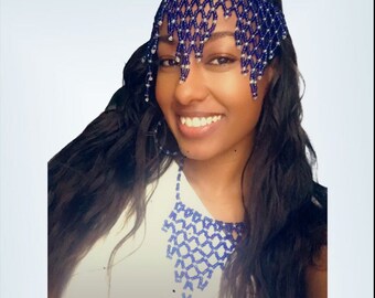 Beaded Jewelry Set: Headband, Necklace, Earrings