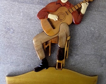 plaque de porte du guitariste en bois personnalisable avec prénom offert